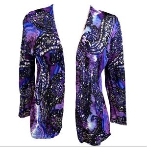 Chicos Cosmic Paisley Purple Sweater 3/4 sleeve